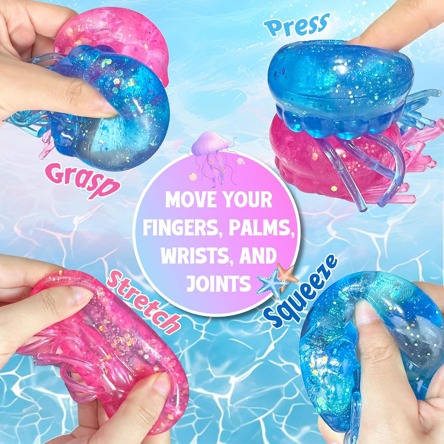 Jellyfish Squishy Squeeze Toys — Pink & Blue (2-Pack)